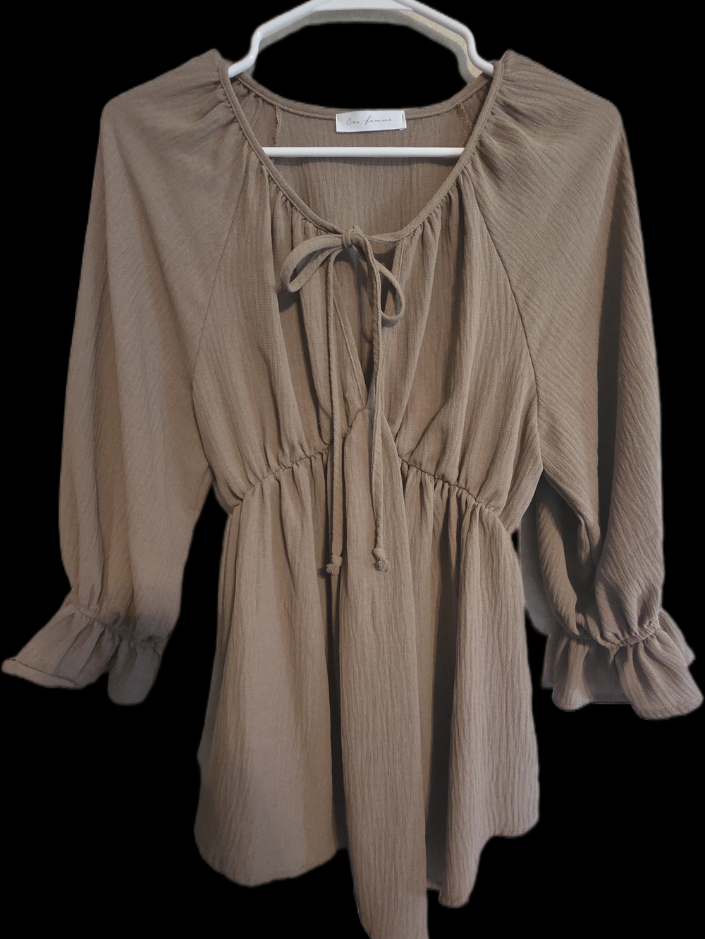 Ces Femme Taupe Tie-Front Peasant Tunic
